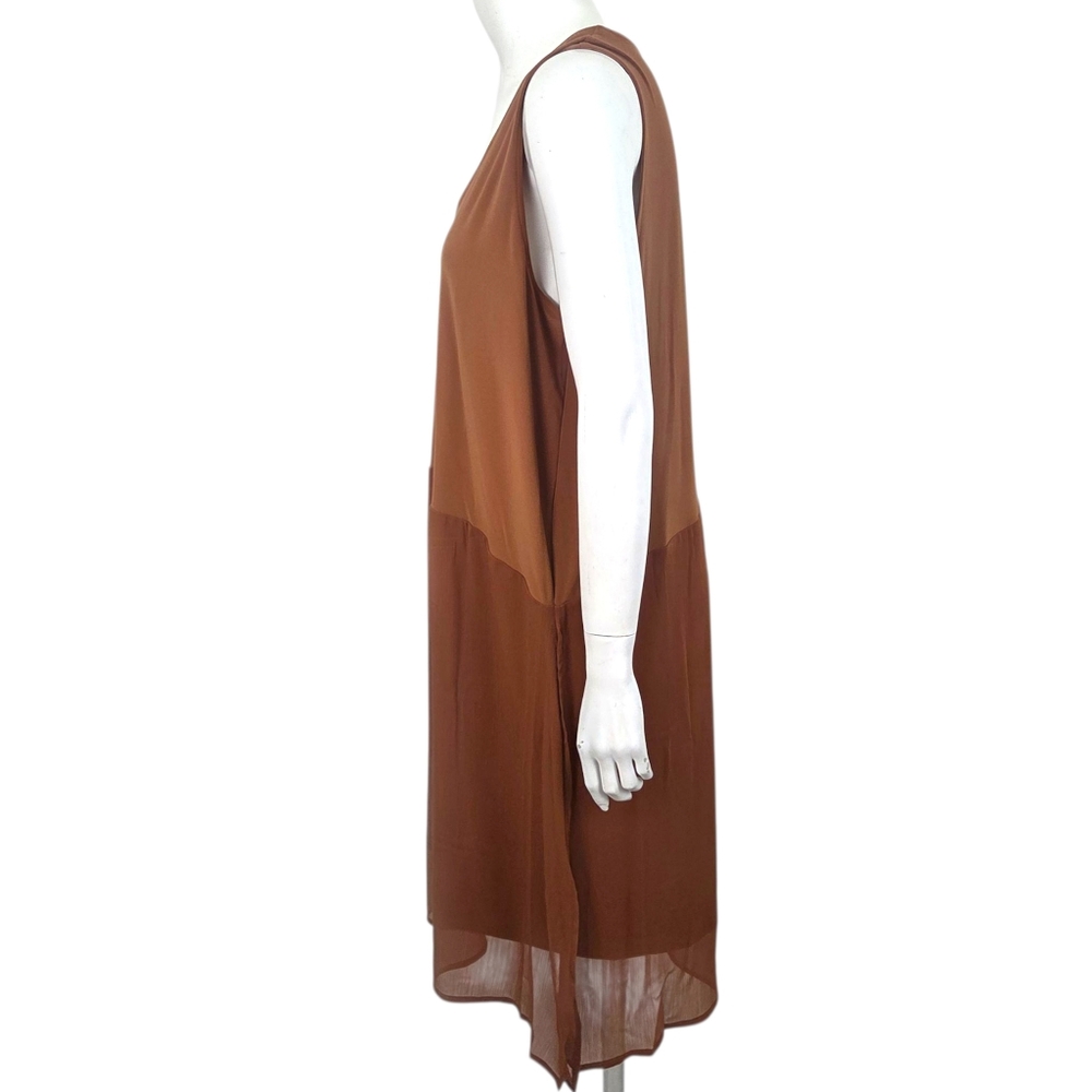 DKNY Tunic Tank Dress NEW Chiffon Stretch Womens Xl Brown Sleeveless Minimalist - Picture 5 of 15